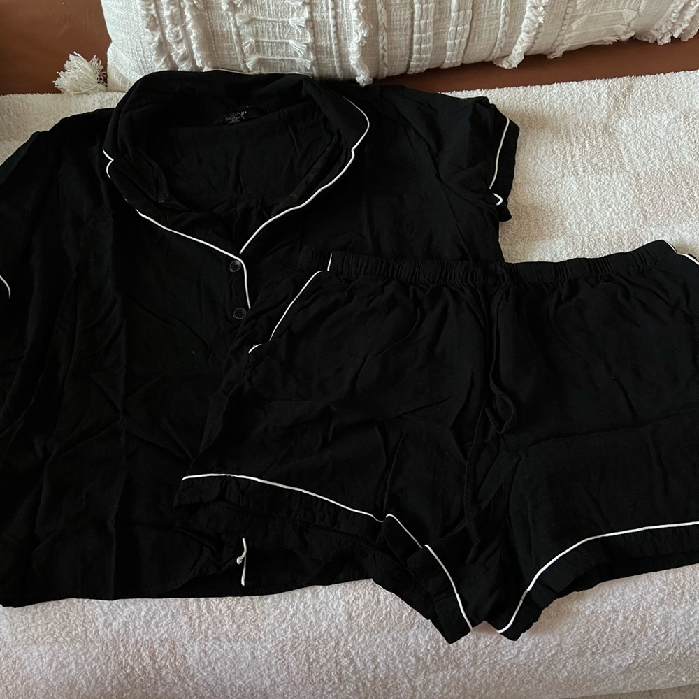 Forever 21 Black Pajama Set with White Trim